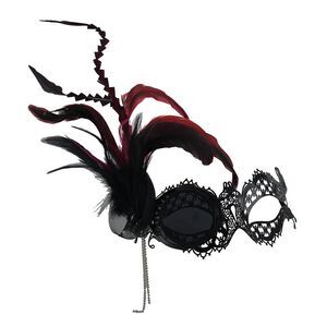 Steampunk Masquerade Metal Lace Monocle Eye Feather Mask w/Chain